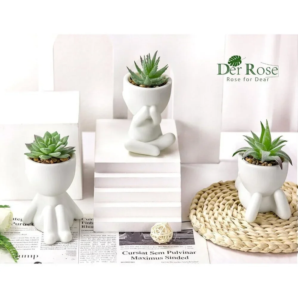 Rose 3pcs Fake Succulents White Plants Artificial Bathroom Bedroom Home Decor